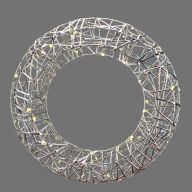 Világító koszorú - ezüst 30cm, időzítővel – ajtódíszhez, koszorúalapnak