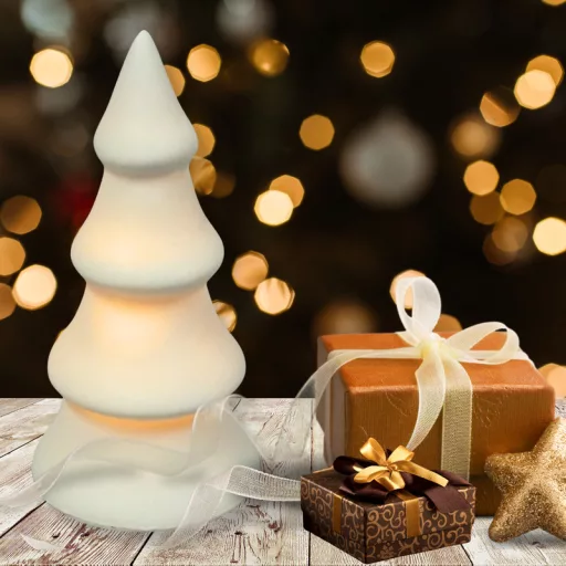 Világító porcelán fenyő 13cm – karácsonyi hangulatvilágításhoz – karácsonyi dekorációhoz és ünnepi díszítéshez – Papelito.hu