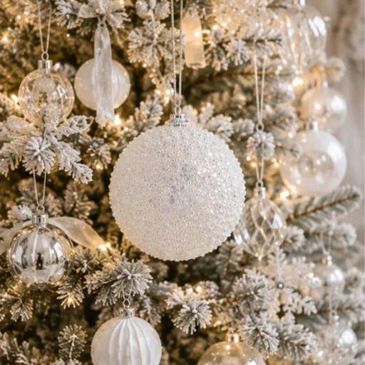 Fehér glitteres karácsonyfadísz 10cm 48/#