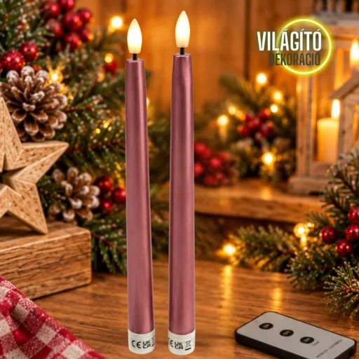 Led vacsoragyertya 2db - metál bordó - élethű láng/időzítős