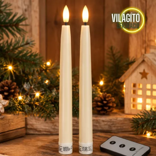 Led vacsoragyertya 2db - krém - élethű láng/időzítős 27cm