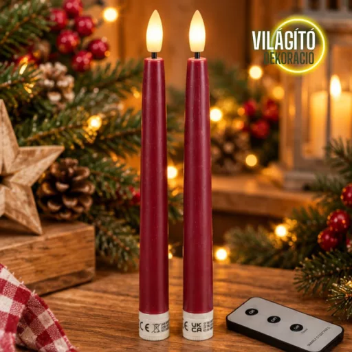 Led vacsoragyertya 2db - bordó - élethű láng/időzítős
