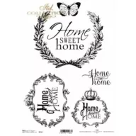 ITD R0516 rizspapír – Home Sweet Home felirat babérkoszorúban és barokk díszkeretekben