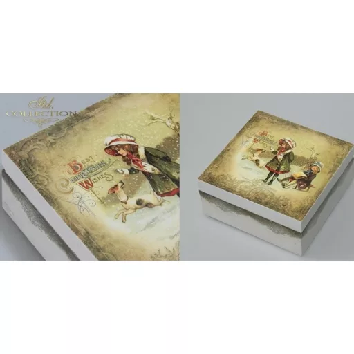 Rizspapír A4 ITD R1309, vintage téli gyerekek, korcsolyázó képek – dekupázshoz