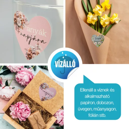 Matrica - anyák napjára szív 3 féle 15db/lap – ballagási ajándékokhoz