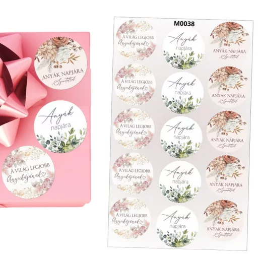 Matrica - Anyák napi kerek matricák - pasztell 15db/lap – anyák napi dekorációhoz