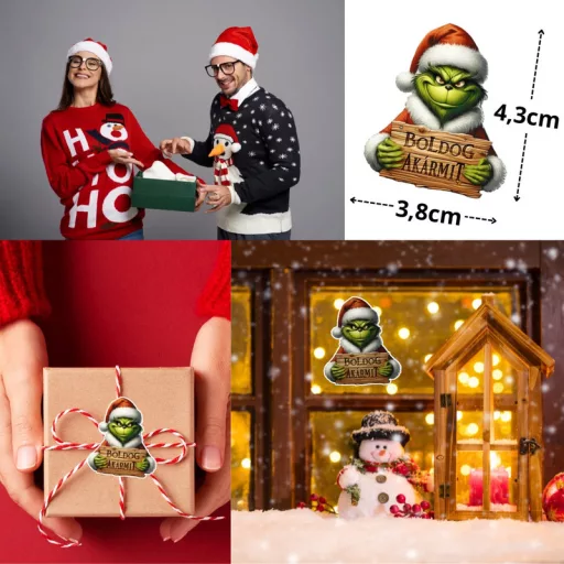 Matrica - Grincs - Boldog akármit 15db/lap – karácsonyi dekorációhoz