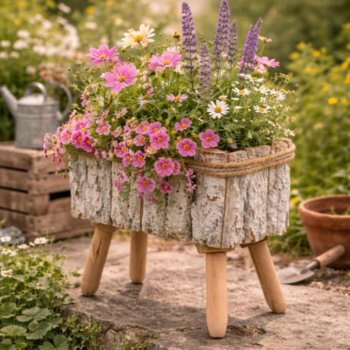 Fakéreg virágláda lábbal fehér 24x25x12cm