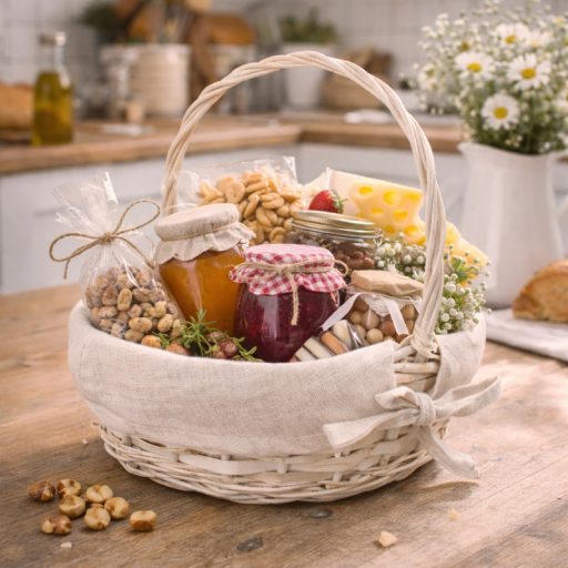 Sziromszóró anyagos kosárka 20x18x22cm