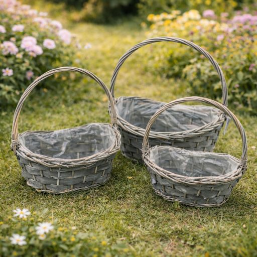 Fonott ovál kosár szett szürke 3db/szett