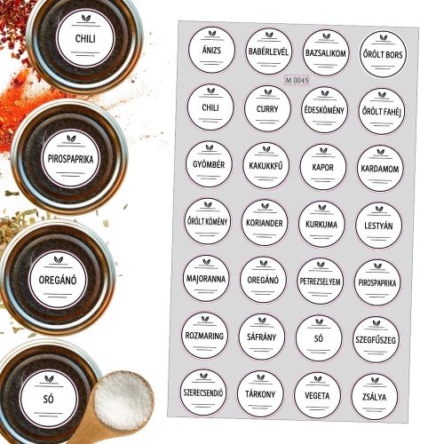 Matrica - Fűszerek alap 3cm 28db/lap M0045