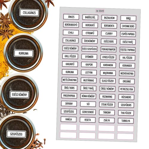 Matrica - Fűszerek 3x1,1cm 56+8db üres/lap M0049