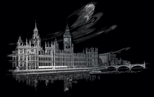 Képkarcoló készlet karctűvel, felnőtteknek - 28x36 cm - Ezüst - London: Big Ben és a Parlament