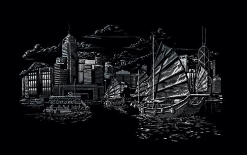 Képkarcoló készlet karctűvel, felnőtteknek - 28x36 cm - Ezüst - Hong Kong