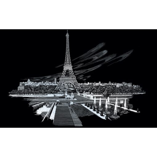 Képkarcoló készlet karctűvel, felnőtteknek - 28x36 cm - Ezüst - Eiffel-torony