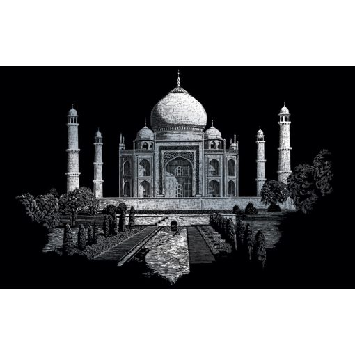 Képkarcoló készlet karctűvel, felnőtteknek - 28x36 cm - Ezüst - Taj Mahal