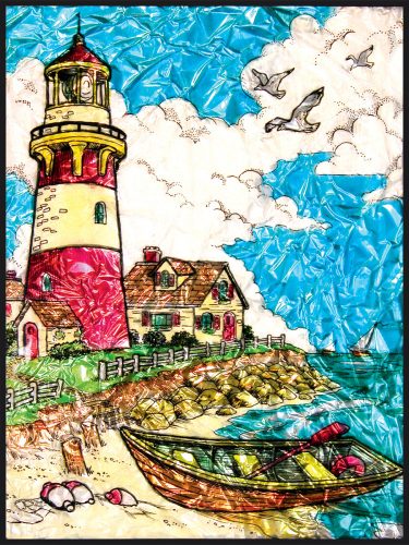 Számozott, lehúzható üvegfólia készlet festékkel, mintával, ragyogó színekkel - 24x33 cm - Világítótorony