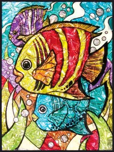 Számozott, lehúzható üvegfólia készlet festékkel, mintával, ragyogó színekkel - 24x33 cm - Trópusi hal