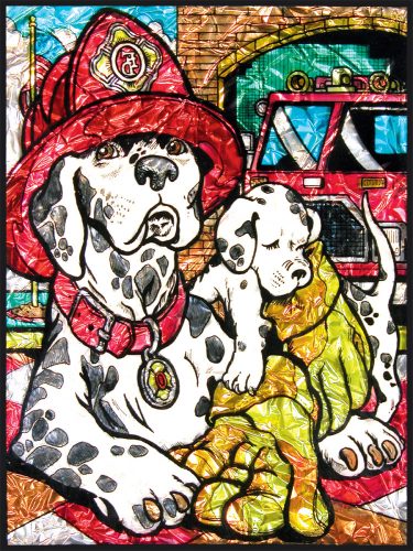 Számozott, lehúzható üvegfólia készlet festékkel, mintával - Dalmaták, 24x33 cm - nagyon élénk színekkel