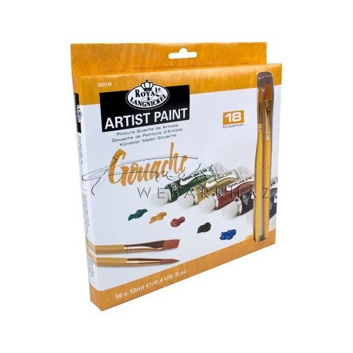 Művész Gouache festék készlet 2 db ecsettel - Royal 18 x 12 ml, tubusos