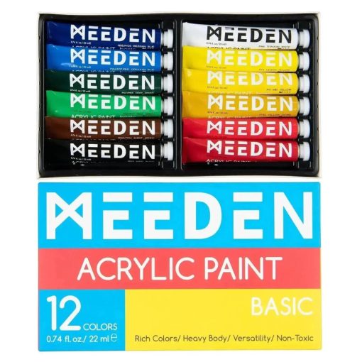 Akrilfesték készlet - MEEDEN Acrylic Paint Set, 12 Vibrant Colors 12x22 ml - Alapkészlet