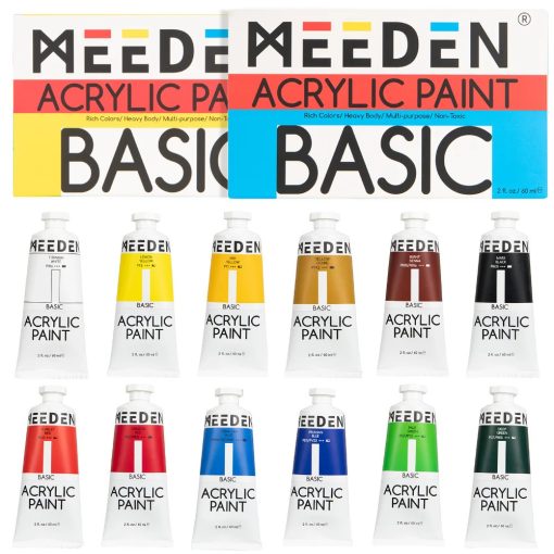 Akrilfesték készlet - MEEDEN Heavy Body Acrylic Paint Set, 12 Vibrant Colors 12x60 ml - Alapszínek