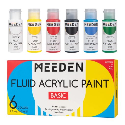 Akrilfesték készlet - MEEDEN Fluid Acrylic Paint Set, 6 Vibrant Colors 6x60 ml - BASIC