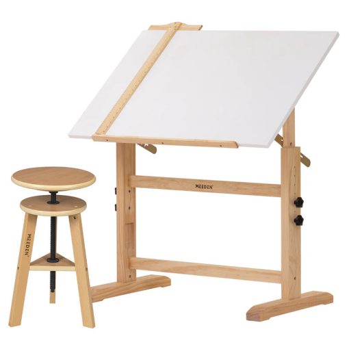 Rajz- és Festőasztal, állítható rajzszékkel - MEEDEN Natural Wood Drafting Table & Stool Set