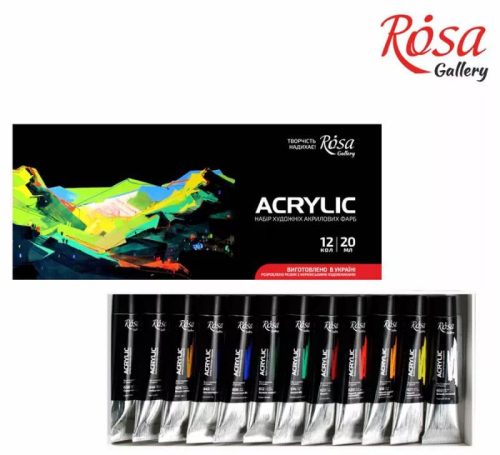 Akrilfesték készlet - Rósa Gallery - 12 x 20 ml tubusos művészfesték - kartondobozban