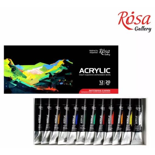 Akrilfesték készlet - Rósa Gallery - 12 x 20 ml tubusos művészfesték - kartondobozban