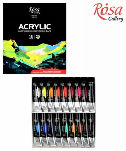 Akrilfesték készlet - Rósa Gallery - 18 x 20 ml tubusos művészfesték - kartondobozban