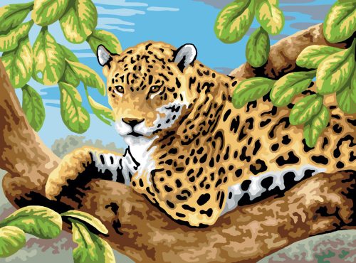 Kifestő készlet akrilfestékkel, ecsettel, gyerekeknek 11 éves kortól - 30x40 cm - Leopard a fán