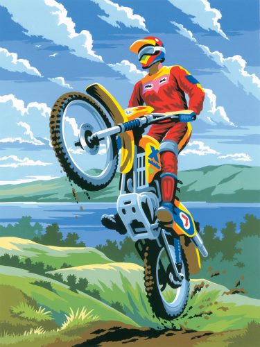 Kifestő készlet akrilfestékkel, ecsettel, gyerekeknek 8 éves kortól - 20x25 cm - Motocross - Újra kapható!