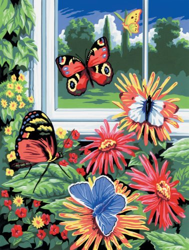 Kifestő készlet akrilfestékkel, ecsettel, gyerekeknek 8 éves kortól - 20x25 cm - Pillangók