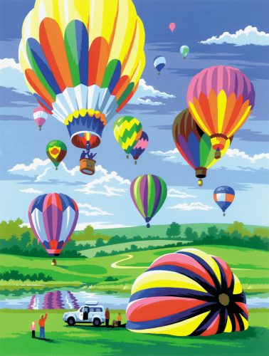 Kifestő készlet akrilfestékkel, ecsettel, gyerekeknek 8 éves kortól - 20x25 cm - Hőlégballon