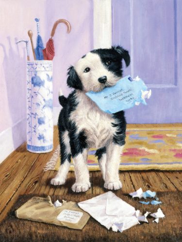 Kifestő készlet számokkal, ecsettel, gyerekeknek 8 éves kortól - 20x25 cm - Kiskutya behozza a leveleket a gazdinak