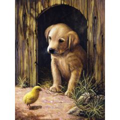   Kifestő készlet számokkal, ecsettel, gyerekeknek 8 éves kortól - 20x25 cm - Kiskutya (Labrador kölyök)