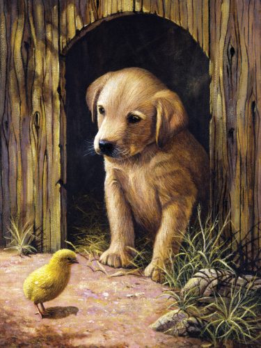 Kifestő készlet számokkal, ecsettel, gyerekeknek 8 éves kortól - 20x25 cm - Kiskutya (Labrador kölyök)
