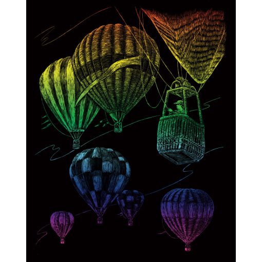 Képkarcoló készlet karctűvel - 20x25 cm - Szivárványos - Hőlégballon