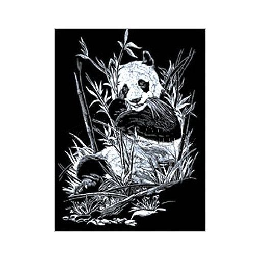 Képkarcoló készlet karctűvel - 20x25 cm - Ezüst - Panda