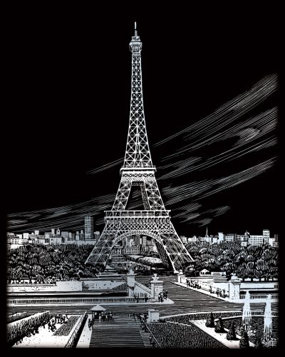 Képkarcoló készlet karctűvel - 20x25 cm - Ezüst - Párizs, Eiffel torony