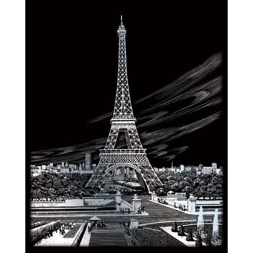 Képkarcoló készlet karctűvel - 20x25 cm - Ezüst - Párizs, Eiffel torony