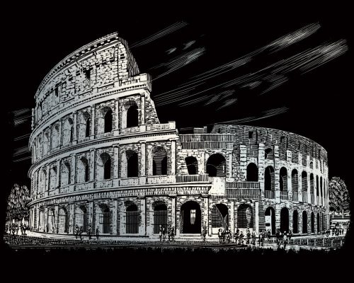 Képkarcoló készlet karctűvel - 20x25 cm - Ezüst - Róma, Colosseum