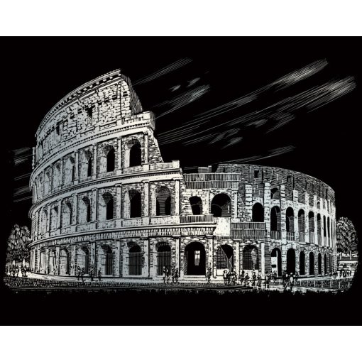 Képkarcoló készlet karctűvel - 20x25 cm - Ezüst - Róma, Colosseum