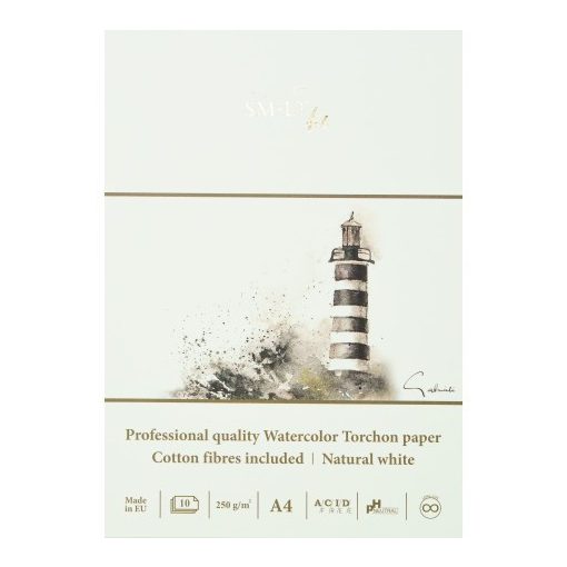 SMLT PRO Torchon Akvarelltömb, 100% pamut, varrott, 250g 10 lapos, 28x20 cm varrott