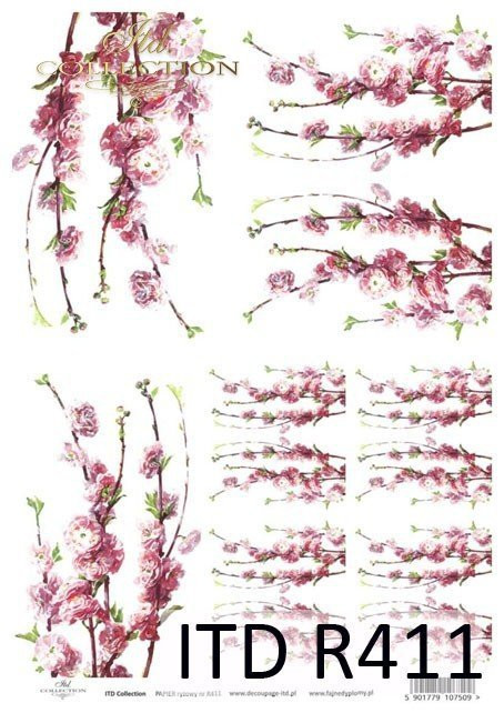 R0411 ITD Rizspapír A/4, 30gr - Rózsaszín virágágak