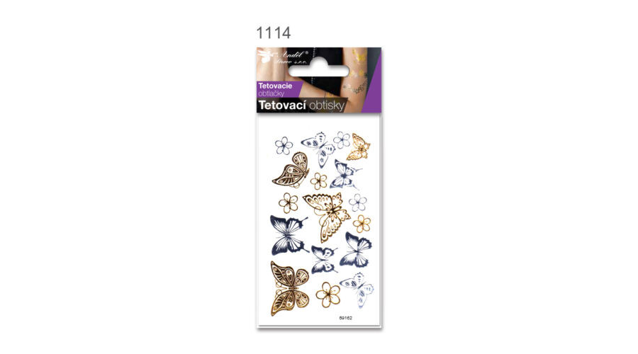Tetováló matrica 10,5*6cm, arany/ ezüst pillangók AN1114